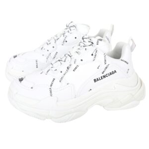 BALENCIAGA Allover Logo Triple S 字母印花繫帶運動老爹鞋(白色)